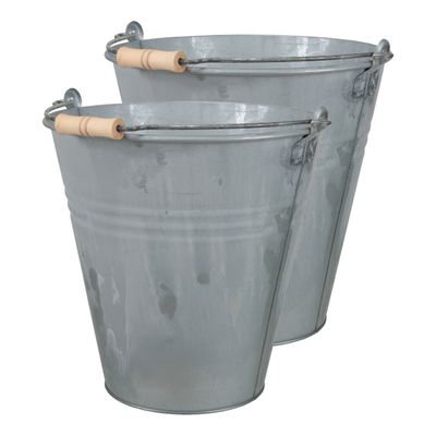 2x stuks Emmer/plantenpot 12 liter - D30 x H30 cm - zink - met handvat