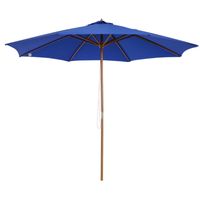 Outsunny Houten parasol 300 x 250 cm marktparasol tuinparasol ronde parasol blauw | Aosom Netherlands