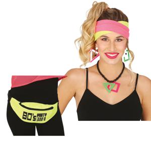 Foute 80s/90s party verkleed set compleet - dames - neon geel - jaren 80/90 verkleed accessoires