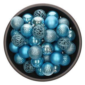 Decoris kerstballen - 37x - kunststof - ijs blauw - 6 cm