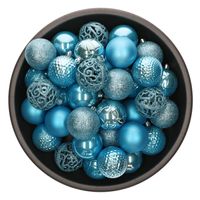 Decoris kerstballen - 37x - kunststof - ijs blauw - 6 cm - thumbnail