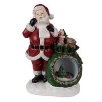 HAES DECO - Muziekdoos en Sneeuwbol met verlichting Kerstman 26x16x36 cm - Rood - Kerst Figuur, Kerstdecoratie, Schudbol - thumbnail