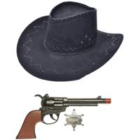 Carnaval verkleed hoed voor een cowboy - zwart - polyester - heren/dames - incl. pistool - thumbnail