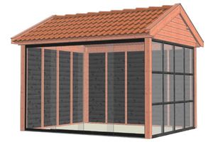 Tijdelijk 15% korting | Trendhout Buitenverblijf Zadeldak Betula 400x350 cm - Combinatie 1- Zadeldak- Onbehandeld lariks Douglas hout- Trendhout