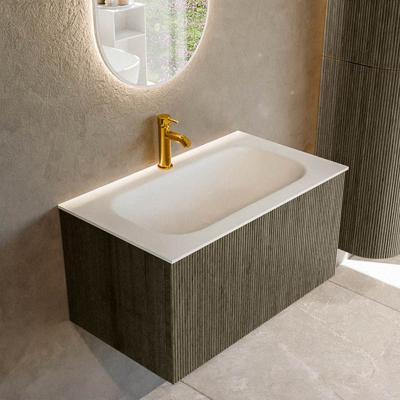 Badmeubel Mondiaz Kurve | 80 cm cm | Meubelkleur Shadow | Wastafelkleur Talc | Solid surface | Wasbak midden spoelbak | 1 kraangat