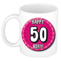 Verjaardag cadeau mok 50 jaar - Sara - roze - wiel - 300 ml - keramiek   -