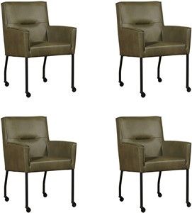 Set van 4 Olijfgroene leren moderne eetkamerstoelen Lucky - Granada leer Moss (olijfgroen leer)