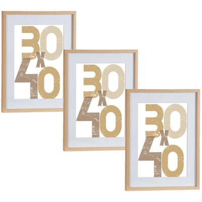 3x stuks houten fotolijst - bruin - 40 x 50 cm - fotolijstje - met passe-partout - decoratie