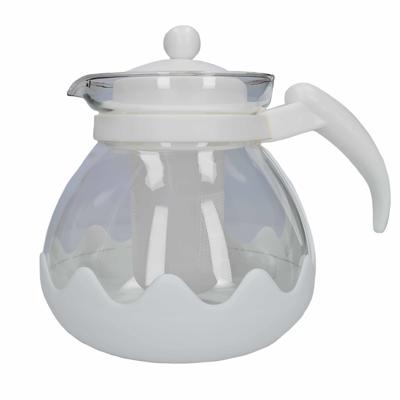 Theepot van glas met thee filter/infuser - 1,25 liter - wit - Theepotten/theekannen