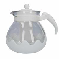 Theepot van glas met thee filter/infuser - 1,25 liter - wit - Theepotten/theekannen