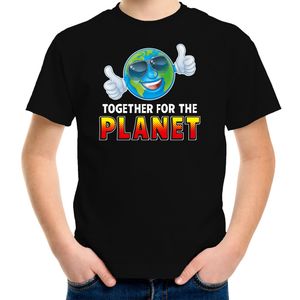 Funny emoticon t-shirt Together for the planet zwart kids