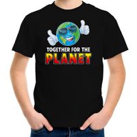 Funny emoticon t-shirt Together for the planet zwart kids - thumbnail