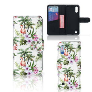 Samsung Galaxy M10 Telefoonhoesje met Pasjes Flamingo Palms