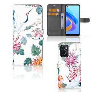 OPPO A76 | A96 Telefoonhoesje met Pasjes Bird Flowers