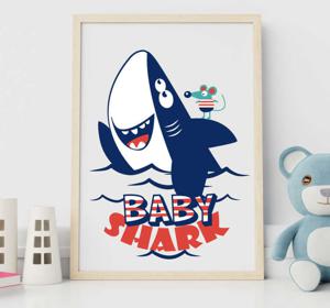 Muurdecoratie stickers baby shark en muisje