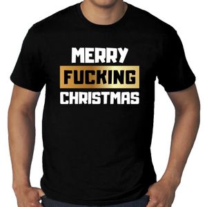 Grote maten fout Kerst shirt merry fucking Christmas zwart heren