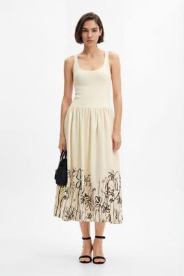 Midi-jurk met bloemenprint en uitlopende rok - WHITE - S