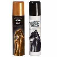 Guirca Haarspray/bodypaint spray - 2x kleuren - goud en zwart - 75 ml - thumbnail