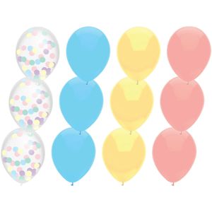 Feestversiering multi-kleuren-mix thema ballonnen 12x stuks 30 cm