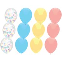 Feestversiering multi-kleuren-mix thema ballonnen 12x stuks 30 cm - thumbnail