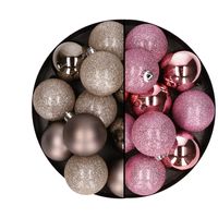 24x stuks kunststof kerstballen mix van champagne en roze 6 cm - thumbnail