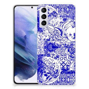 Silicone Back Case Samsung Galaxy S21 Plus Angel Skull Blauw