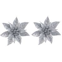 2x Kerstversieringen glitter kerstster zilver op clip 15 cm - Kersthangers