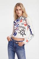 Geribbeld T-shirt met Life is awesome - WHITE - XL