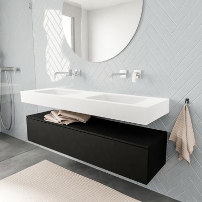 Mondiaz Alan badmeubel 150 cm urban 1 lade vrijhangend wastafel dubbel zonder kraangat wit