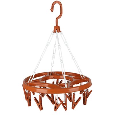 Wasgoed droogcarrousel/droogmolen - 18 clips/knijpers - terra - kunststof - 32 cm