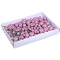 100x Roze glitter mini kerstballen stekers kunststof 2/3/4 cm - thumbnail