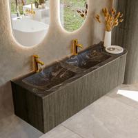 Badmeubel Mondiaz Kurve-Dlux | 145 cm cm | Meubelkleur Shadow | Wastafelkleur Lava | Solid surface | Dubbel / Links spoelbak | 2 kraangaten