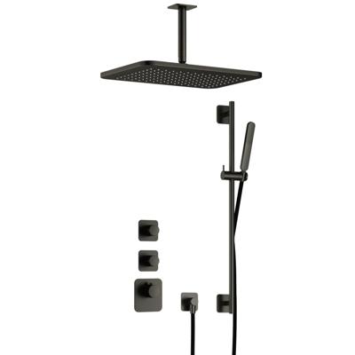 Hotbath Gal - GL106 - Inbouw Regendoucheset - Geborsteld Gunmetal PVD - 2 Stopkranen - Thermostatisch - Plafondbuis 15 cm - Hoofddouche 270x400 mm - Staafhanddouche - Glijstang 900 mm - met GL106 - V01