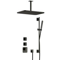 Hotbath Gal - GL106 - Inbouw Regendoucheset - Geborsteld Gunmetal PVD - 2 Stopkranen - Thermostatisch - Plafondbuis 15 cm - Hoofddouche 270x400 mm - Staafhanddouche - Glijstang 900 mm - met GL106 - V01
