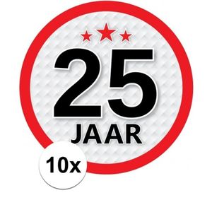 10x 25 Jaar leeftijd stickers rond 15 cm verjaardag versiering