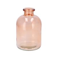 DK Design Bloemenvaas fles model - helder gekleurd glas - perzik roze - D11 x H17 cm   - - thumbnail