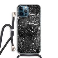 Zwart marmer: iPhone 12 Pro Max Transparant Hoesje met koord