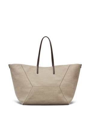 Brunello Cucinelli sac cabas à plaque logo - Tons neutres