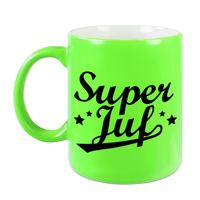 Super juf cadeau mok / beker neon groen 330 ml