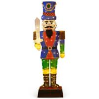 184 cm Notenkraker Soldaat met Hoed en Zwaard 3D Kerstdecoratie met 110 LED Lampjes Glitterende Waterdichte Kerstfiguur