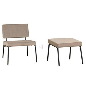 Bronx71 Velvet fauteuil en hocker Espen taupe