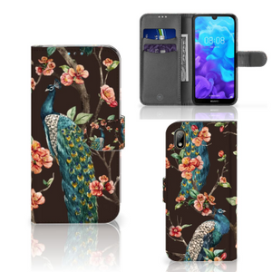 Huawei Y5 (2019) Telefoonhoesje met Pasjes Pauw met Bloemen