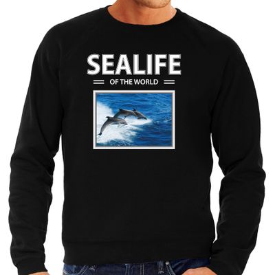 Dolfijn sweater / trui met dieren foto sealife of the world zwart voor heren