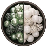 74x stuks kunststof kerstballen mix van mintgroen en wit 6 cm - thumbnail