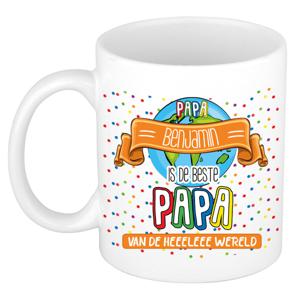 Naam mok papa Benjamin - wit - de beste - keramiek - 300 ml - Vaderdag/verjaardag