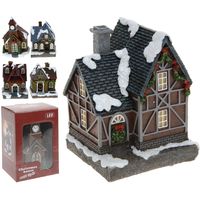 5x Verschillende polystone kersthuisjes/kerstdorpje huisjes met verlichting 13,5 cm