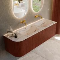 Badmeubel Mondiaz Kurve-Dlux | 145 cm | Meubelkleur Ruby | Wastafelkleur Nata | Solid surface | Dubbel / Rechts spoelbak | Zonder kraangat(en)