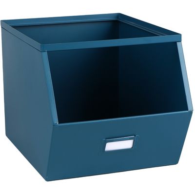 Stapelbare opbergmand Open Metal Box - L23 x B32 x H21 cm - metaal - donkerblauw Stapelbare opbergmand Open Metal Box - L23 x B32 x H21 cm - metaal - donkerblauw
