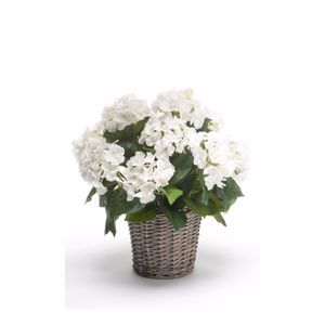 Kunstplant witte Hortensia in mand 45 cm   -