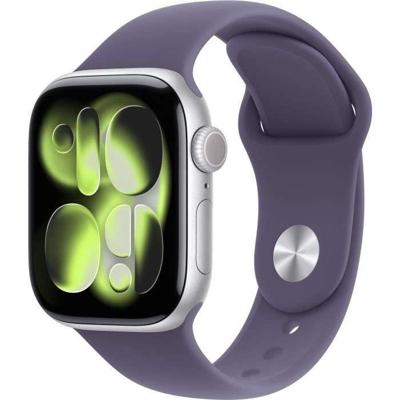Apple Watch Series 11 GPS + Cellular - 42 mm - Zilveren aluminium kast - Paarse mist sportband - M/L